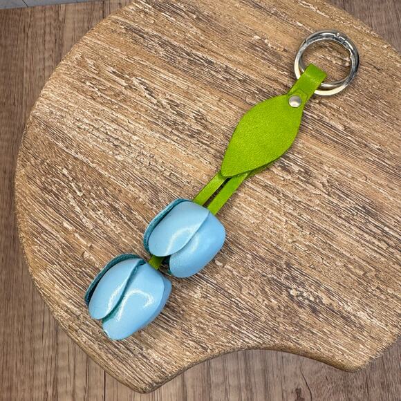 Leather Light Blue Tulip Purse Charm Genuine Leather Tulip Flower Bag Charm - Picture 4 of 7